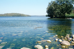 The shingly stony shore of Lake Hańcza
